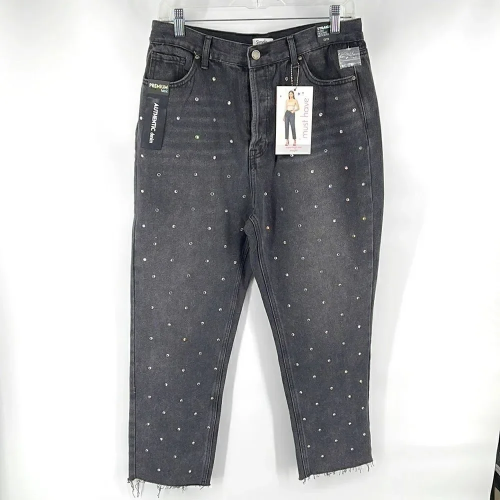 Simple Society distressed super high rise button fly raw hem jeans NEW NWT 9 29